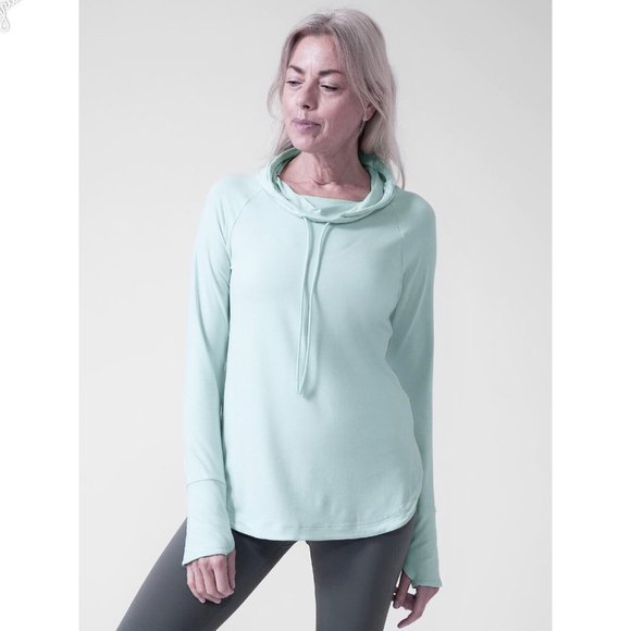 Athleta Tops - Athleta Uptempo Hoodie Sweatshirt Size Medium Light Blue Mint Thumb Holes